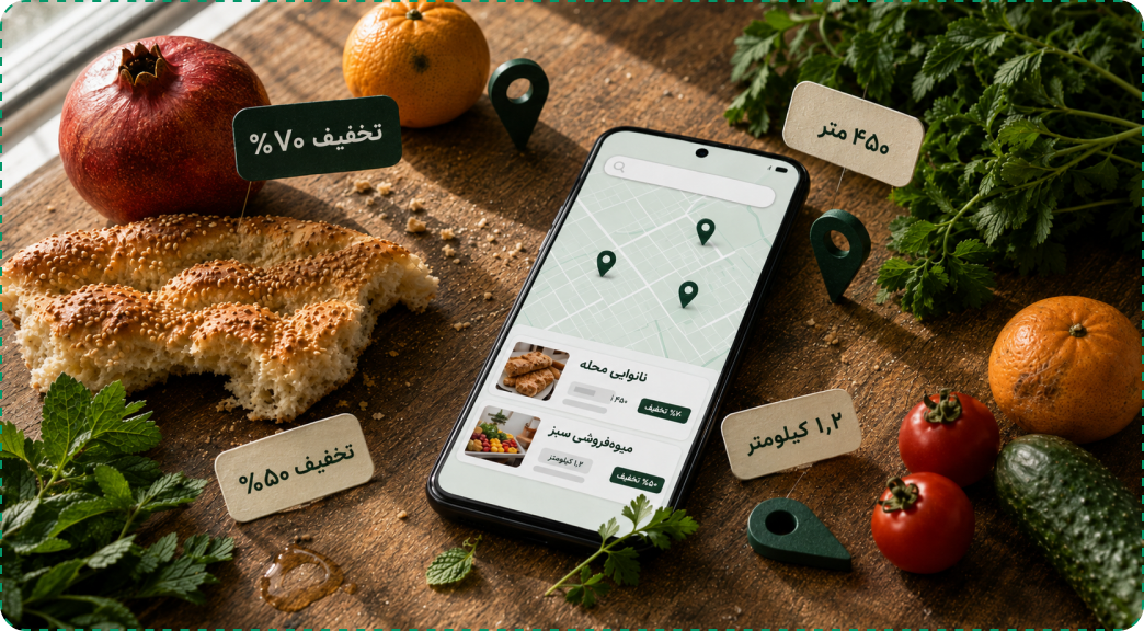 پیشنمایش نقشه گرا کنار میوه و نان تازه