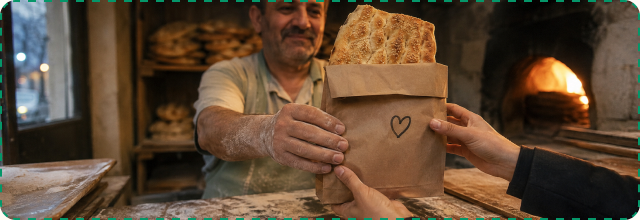 تحویل پاکت نان از فروشنده به مشتری